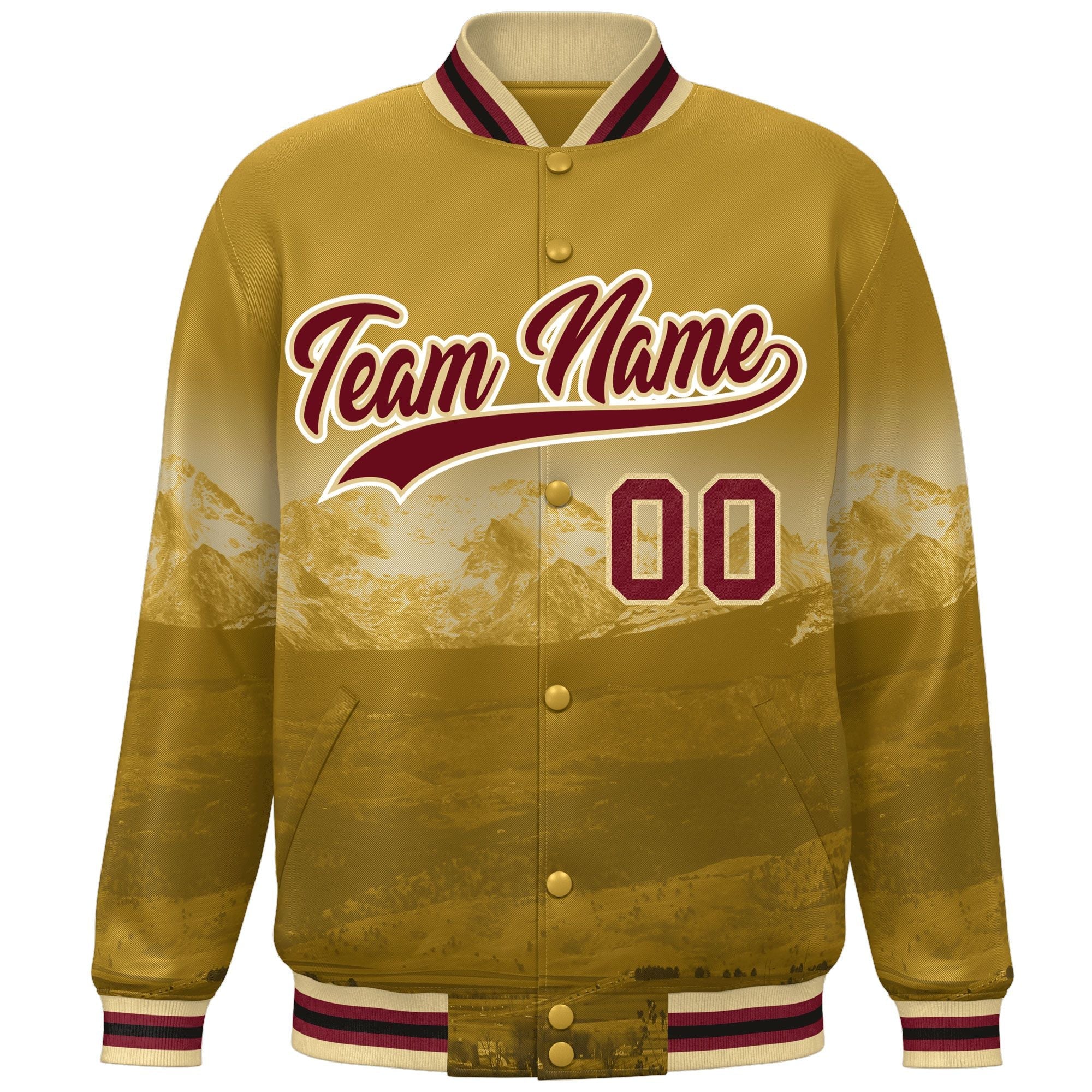 Custom Old Gold Crimson-White Denver City Connect Track Varsity Full-Snap Jacket