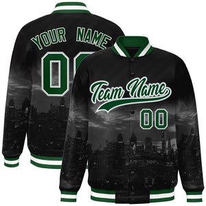 Custom Black Green-White Philadelphia City Connect Track Varsity Full-Snap Jacket