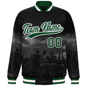 Custom Black Green-White Philadelphia City Connect Track Varsity Full-Snap Jacket