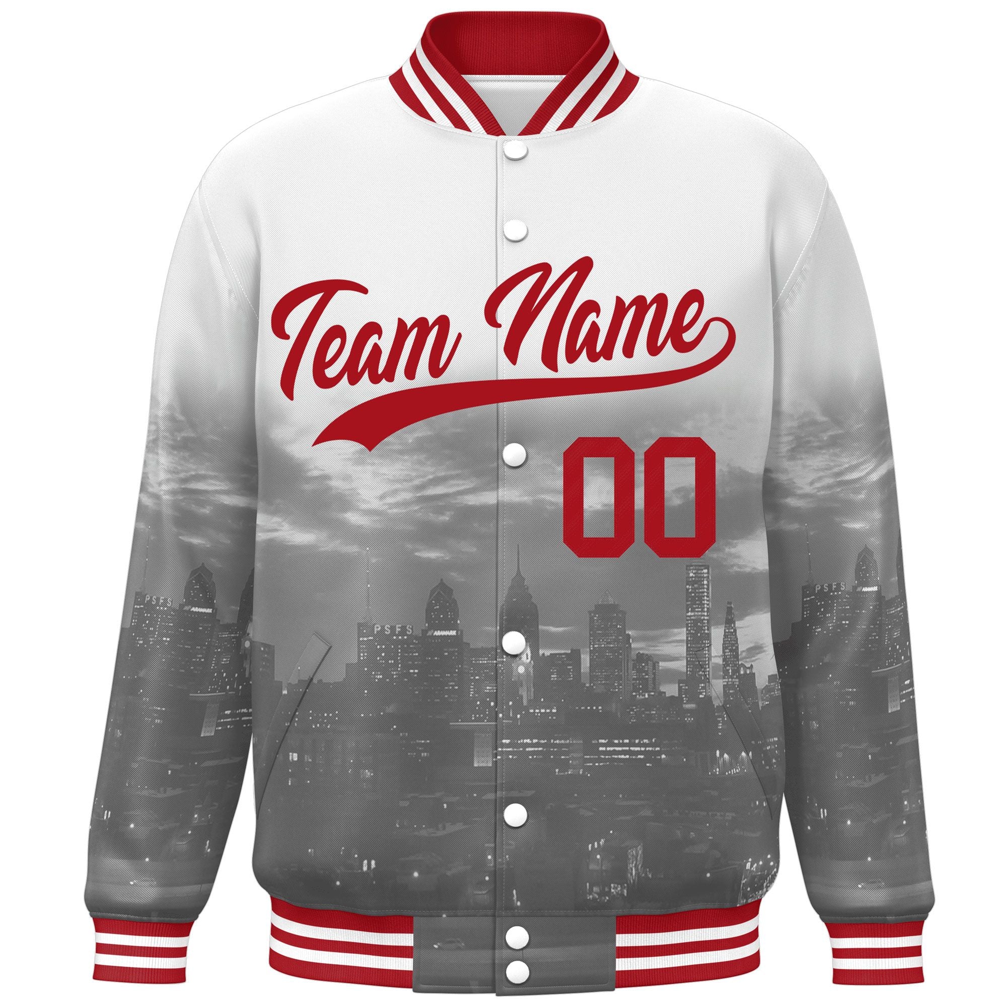 Custom White Red Philadelphia City Connect Track Varsity Full-Snap Jacket