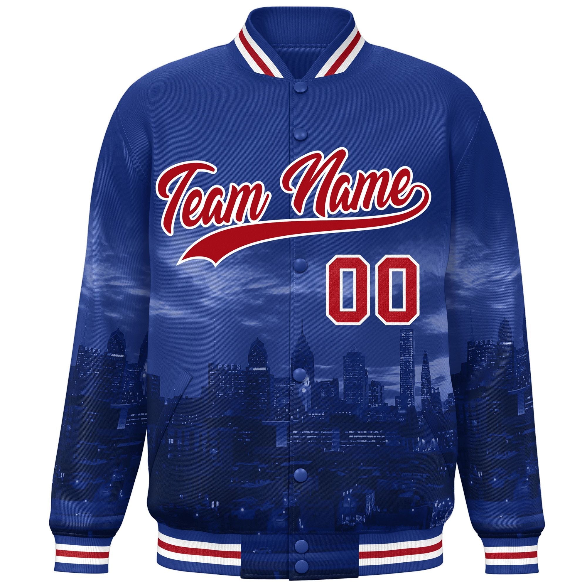 Custom Royal Red-White Philadelphia City Connect Track Varsity Full-Snap Jacket