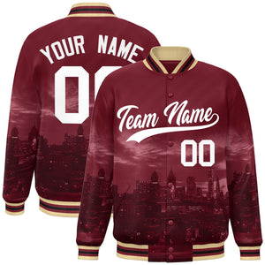 Custom Crimson White Philadelphia City Connect Track Varsity Full-Snap Jacket