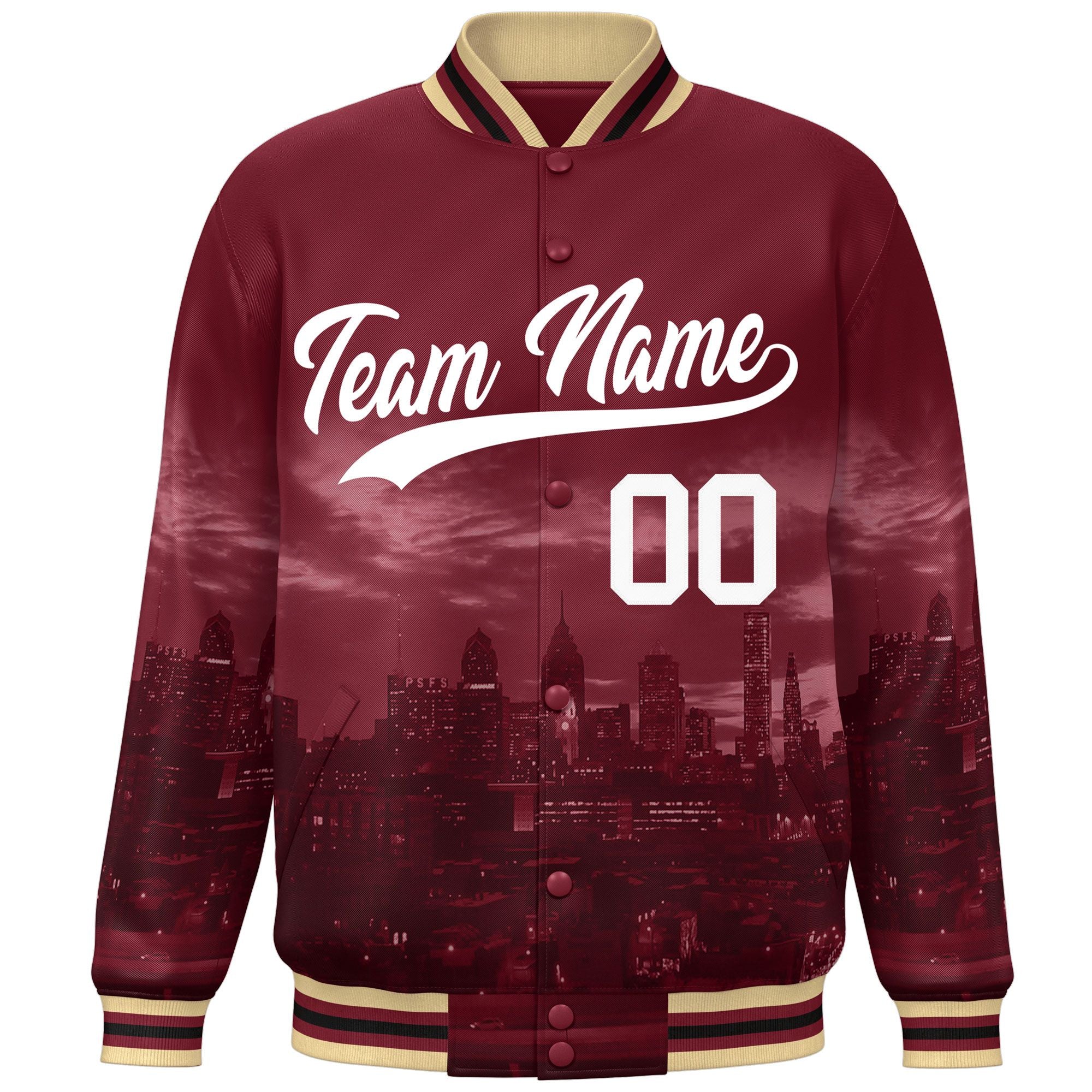 Custom Crimson White Philadelphia City Connect Track Varsity Full-Snap Jacket