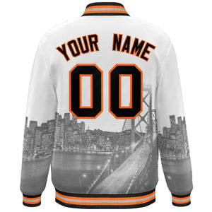 Custom White Black-Orange San Francisco City Connect Track Varsity Full-Snap Jacket