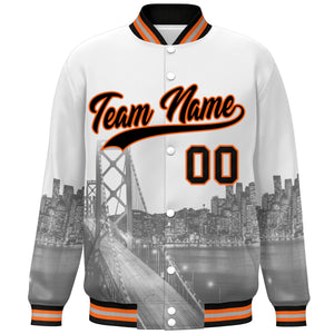 Custom White Black-Orange San Francisco City Connect Track Varsity Full-Snap Jacket