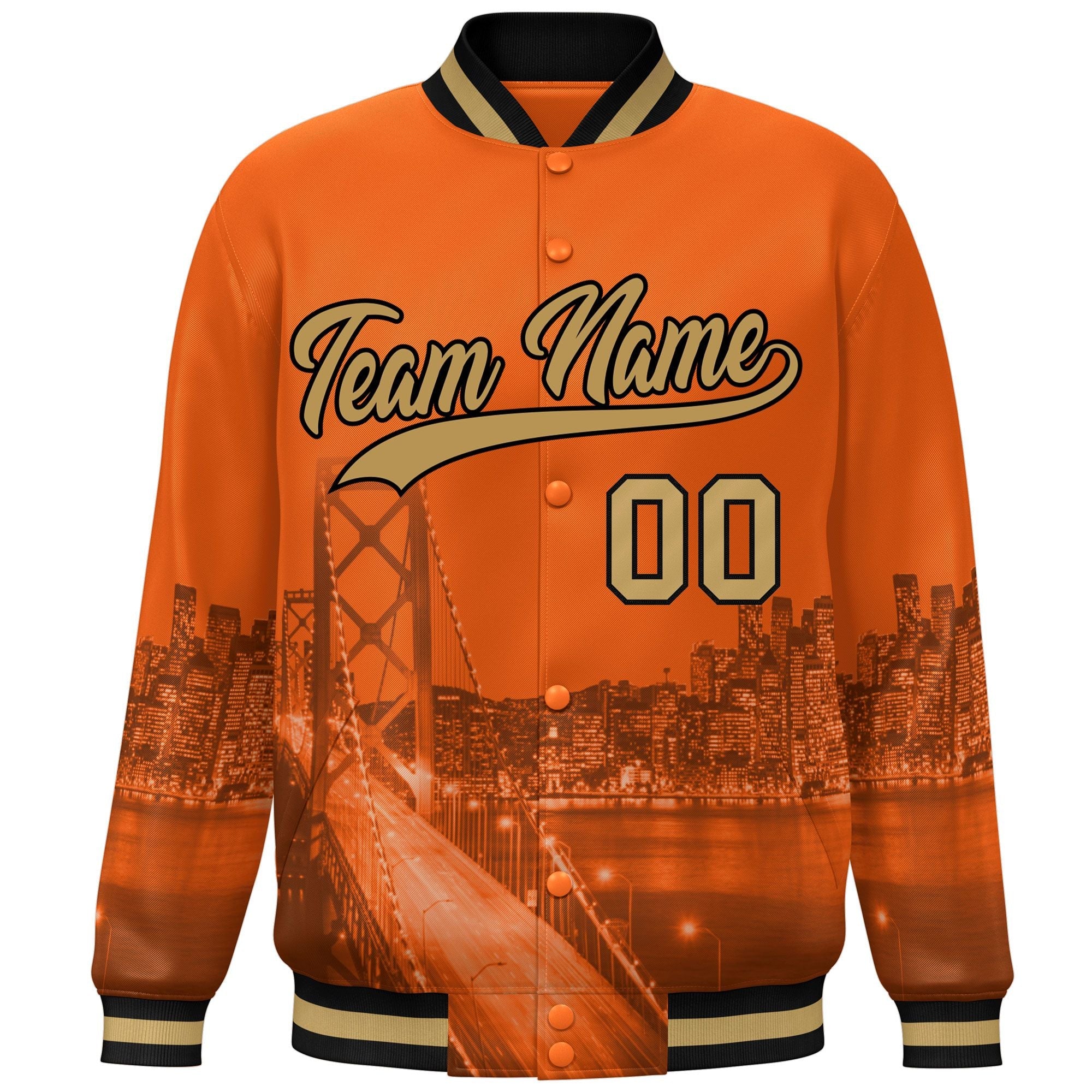 Custom Orange Old Gold-Black San Francisco City Connect Track Varsity Full-Snap Jacket