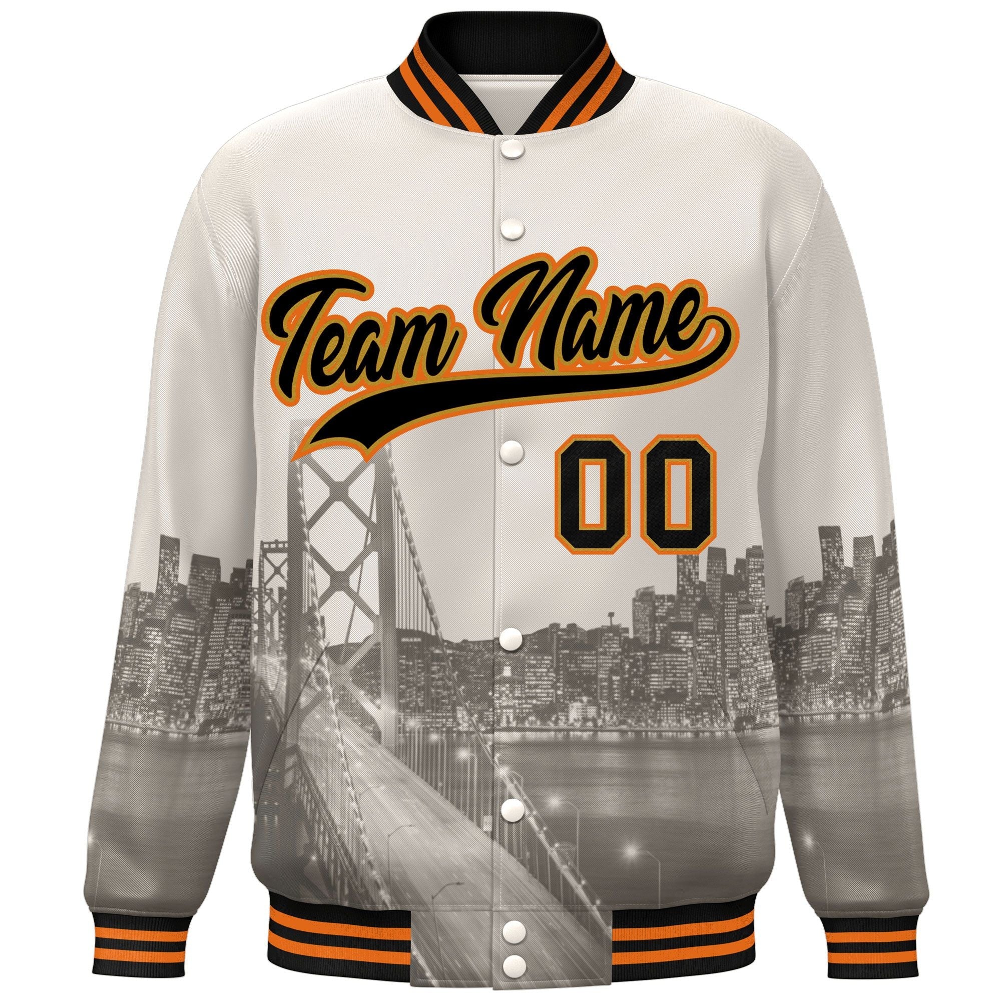 Custom Cream Black-Old Gold San Francisco City Connect Track Varsity Full-Snap Jacket