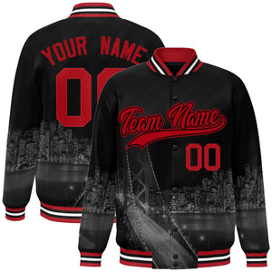 Custom Black Red San Francisco City Connect Track Varsity Full-Snap Jacket