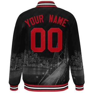 Custom Black Red San Francisco City Connect Track Varsity Full-Snap Jacket