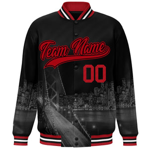 Custom Black Red San Francisco City Connect Track Varsity Full-Snap Jacket