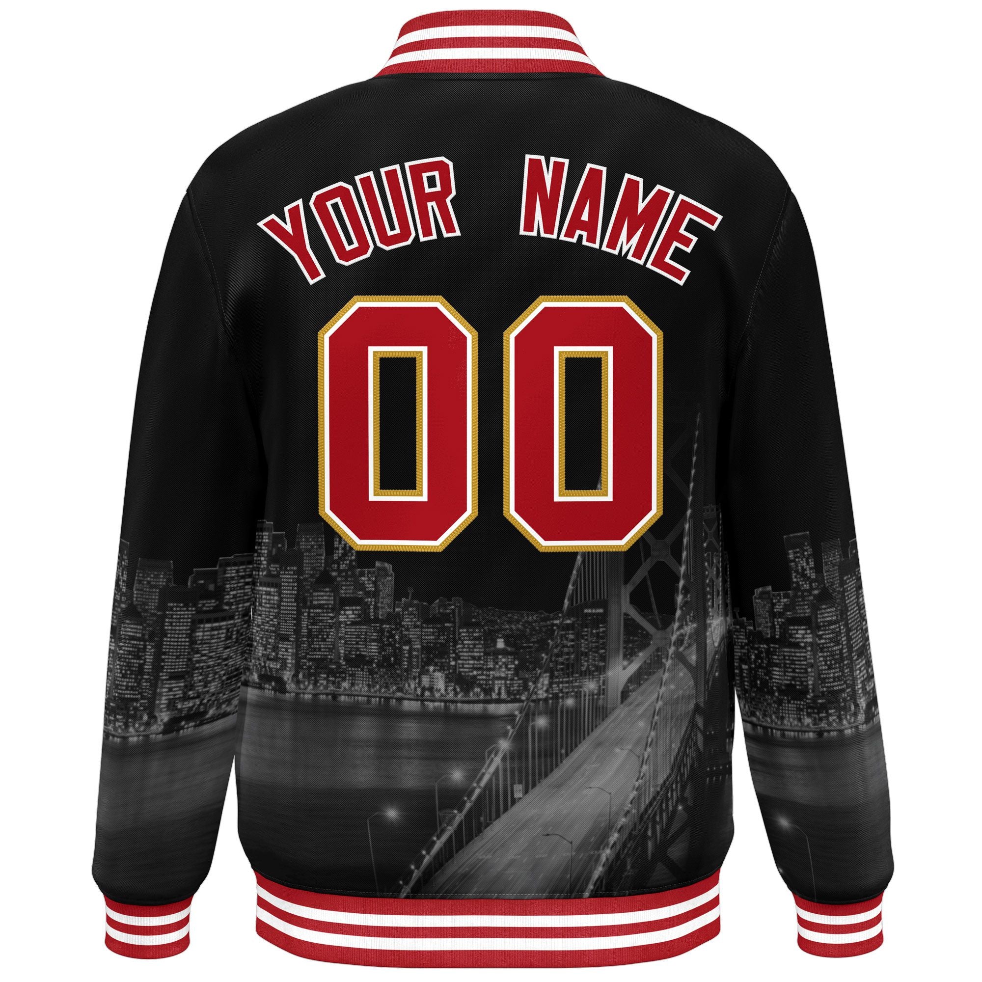 Custom Black Red-White San Francisco City Connect Track Varsity Full-Snap Jacket