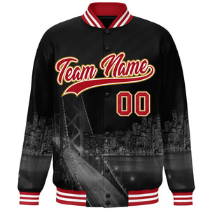 Custom Black Red-White San Francisco City Connect Track Varsity Full-Snap Jacket