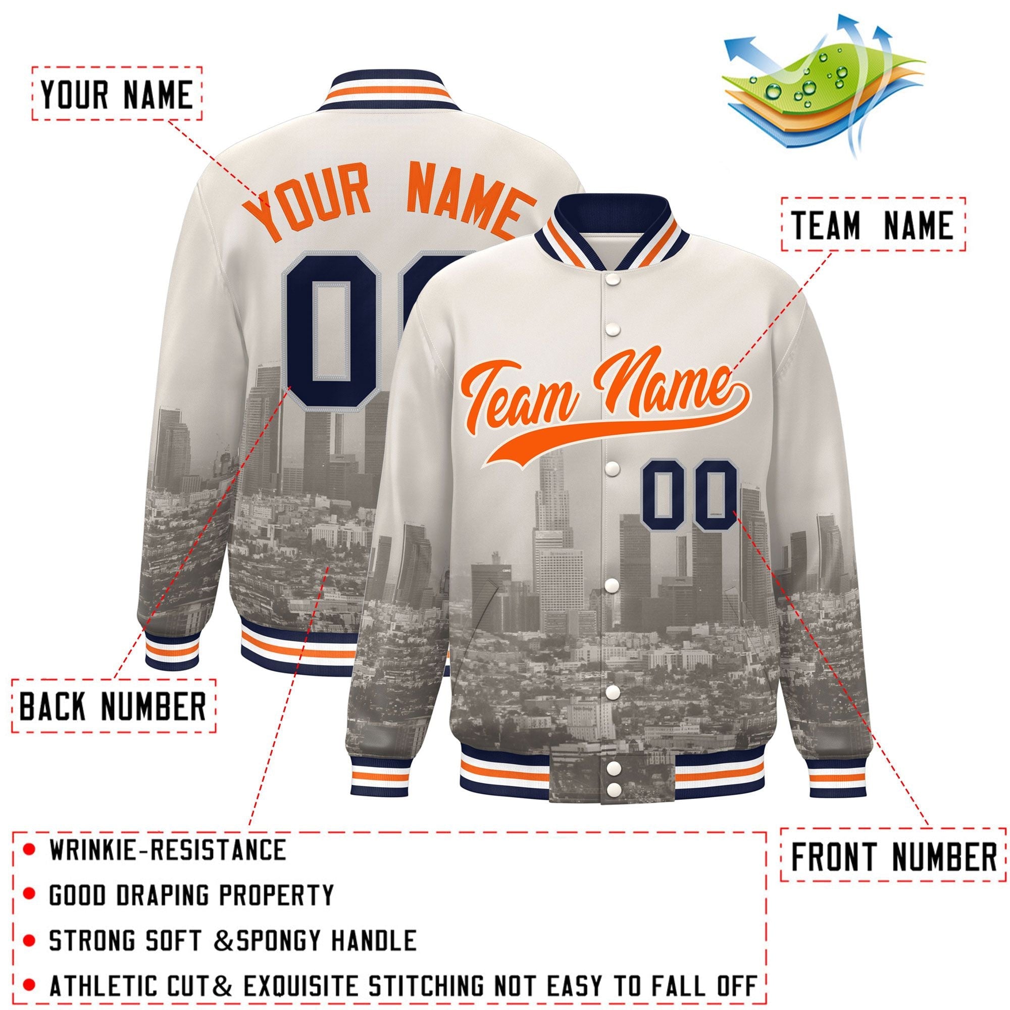 Custom Cream Orange-Cream Los Angeles City Connect Track Varsity Full-Snap Jacket