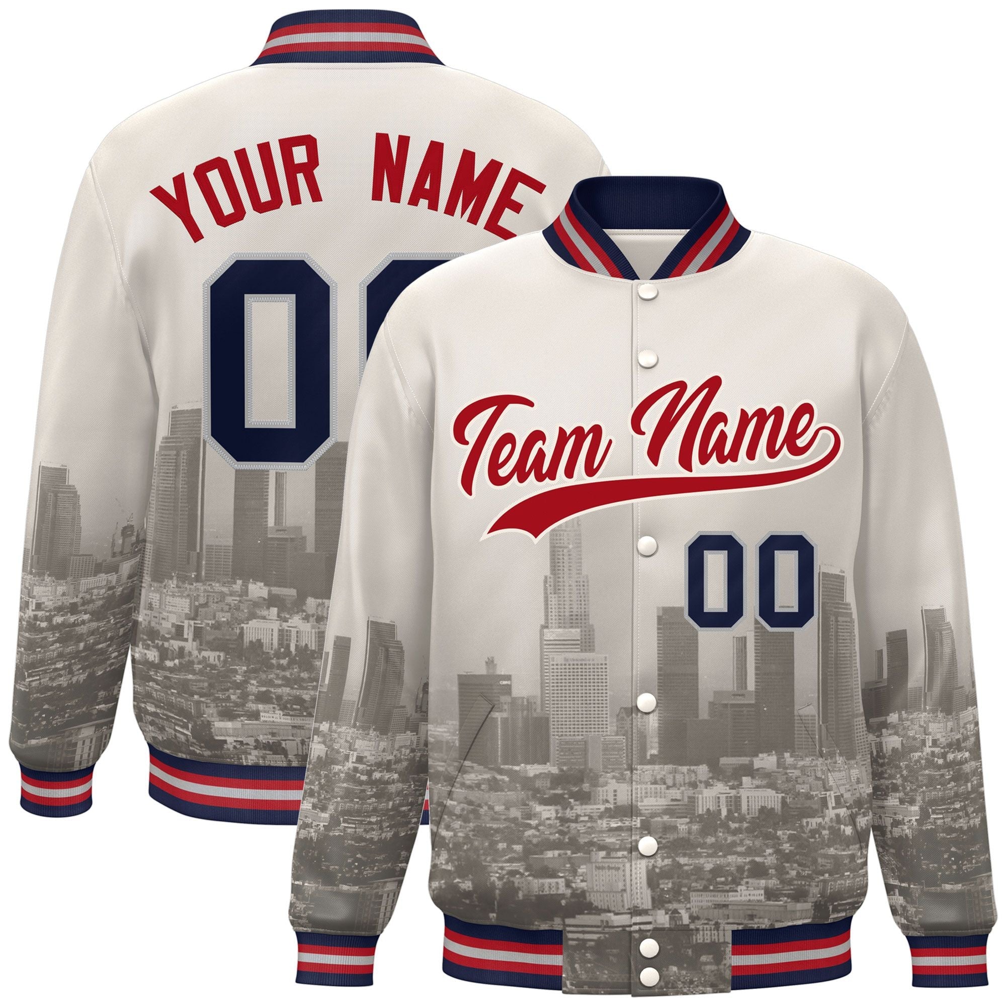 Custom Cream Red Los Angeles City Connect Track Varsity Full-Snap Jacket