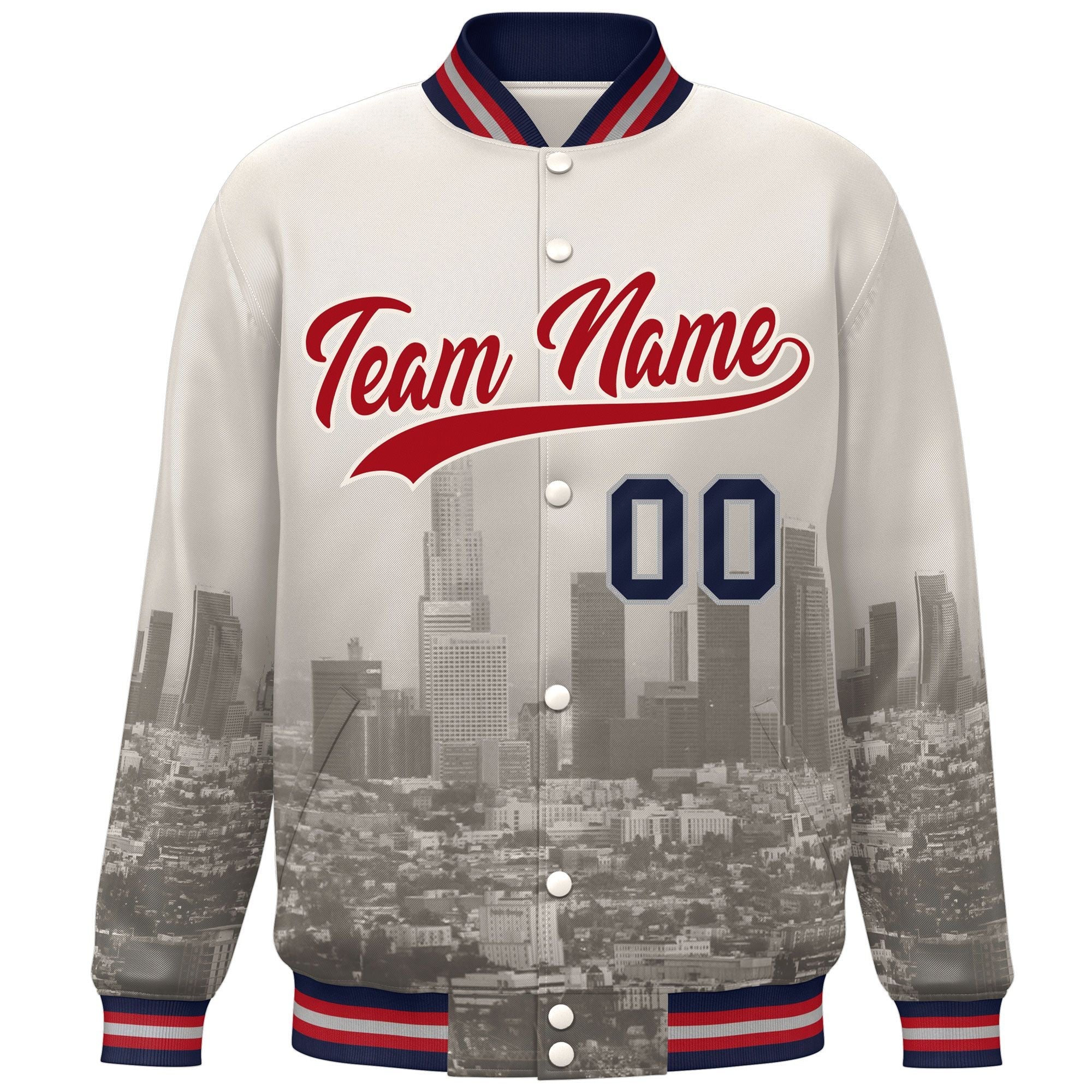 Custom Cream Red Los Angeles City Connect Track Varsity Full-Snap Jacket