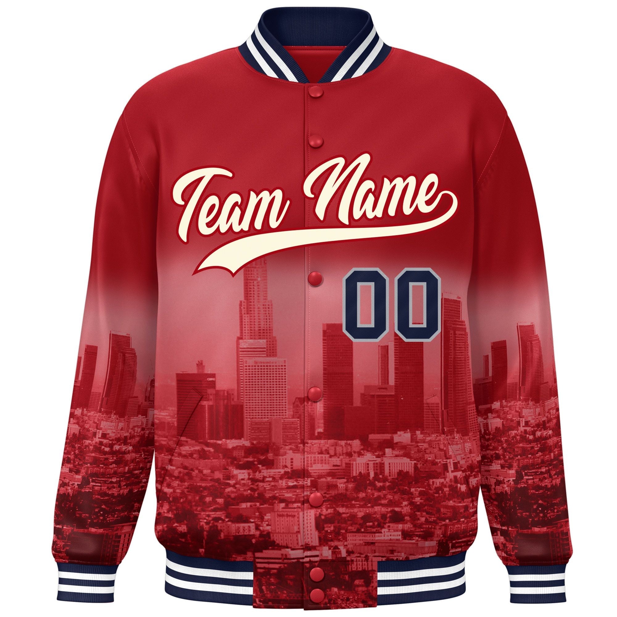 Custom Red Cream Los Angeles City Connect Track Varsity Full-Snap Jacket