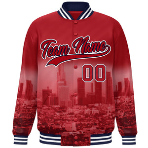 Custom Red Navy-White Los Angeles City Connect Track Varsity Full-Snap Jacket