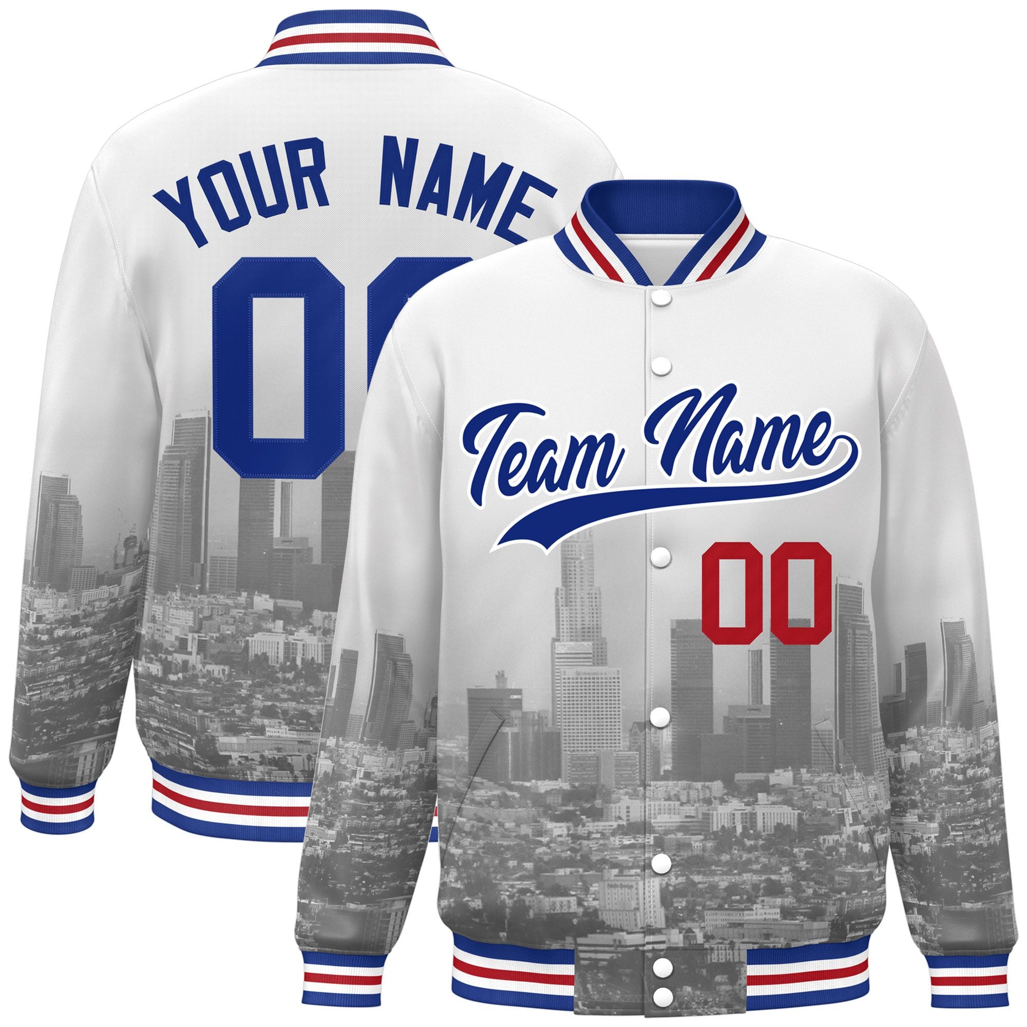 Custom White Royal Los Angeles City Connect Track Varsity Full-Snap Jacket