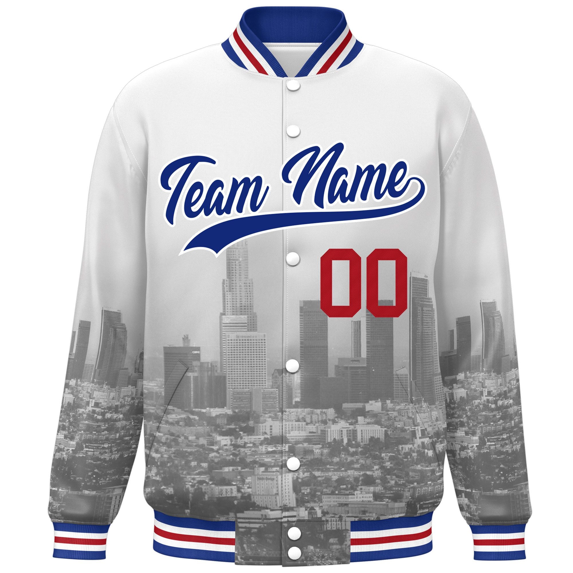 Custom White Royal Los Angeles City Connect Track Varsity Full-Snap Jacket