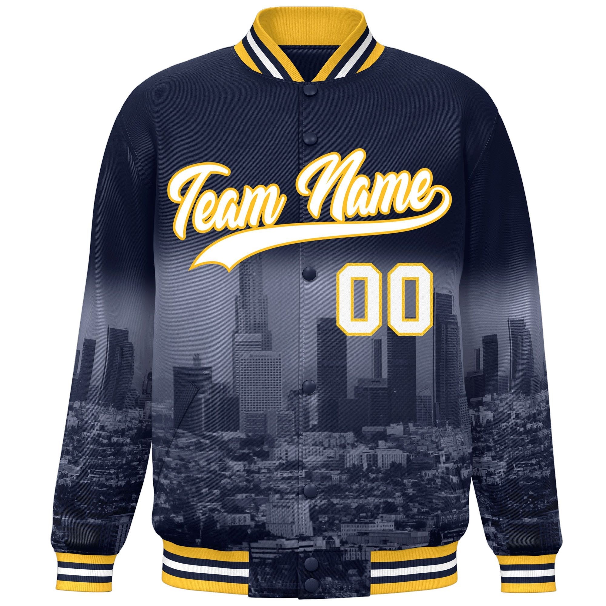 Custom Navy White-Gold Los Angeles City Connect Track Varsity Full-Snap Jacket