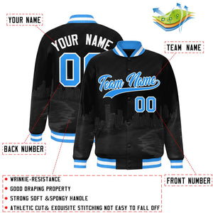 Custom Black Powder Blue-White Miami City Connect Track Varsity Full-Snap Jacket