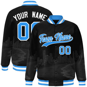 Custom Black Powder Blue-White Miami City Connect Track Varsity Full-Snap Jacket