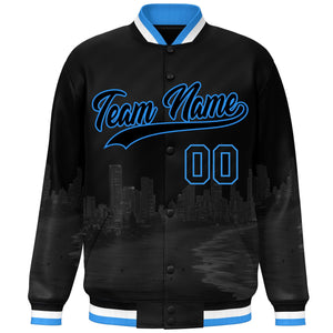 Custom Black Powder Blue Miami City Connect Track Varsity Full-Snap Jacket