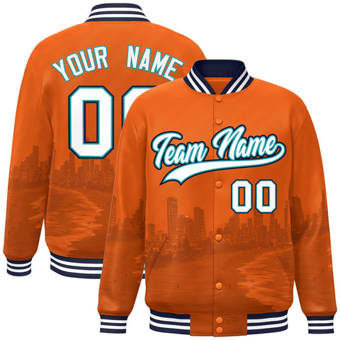 Custom Orange White-Navy Miami City Connect Track Varsity Full-Snap Jacket