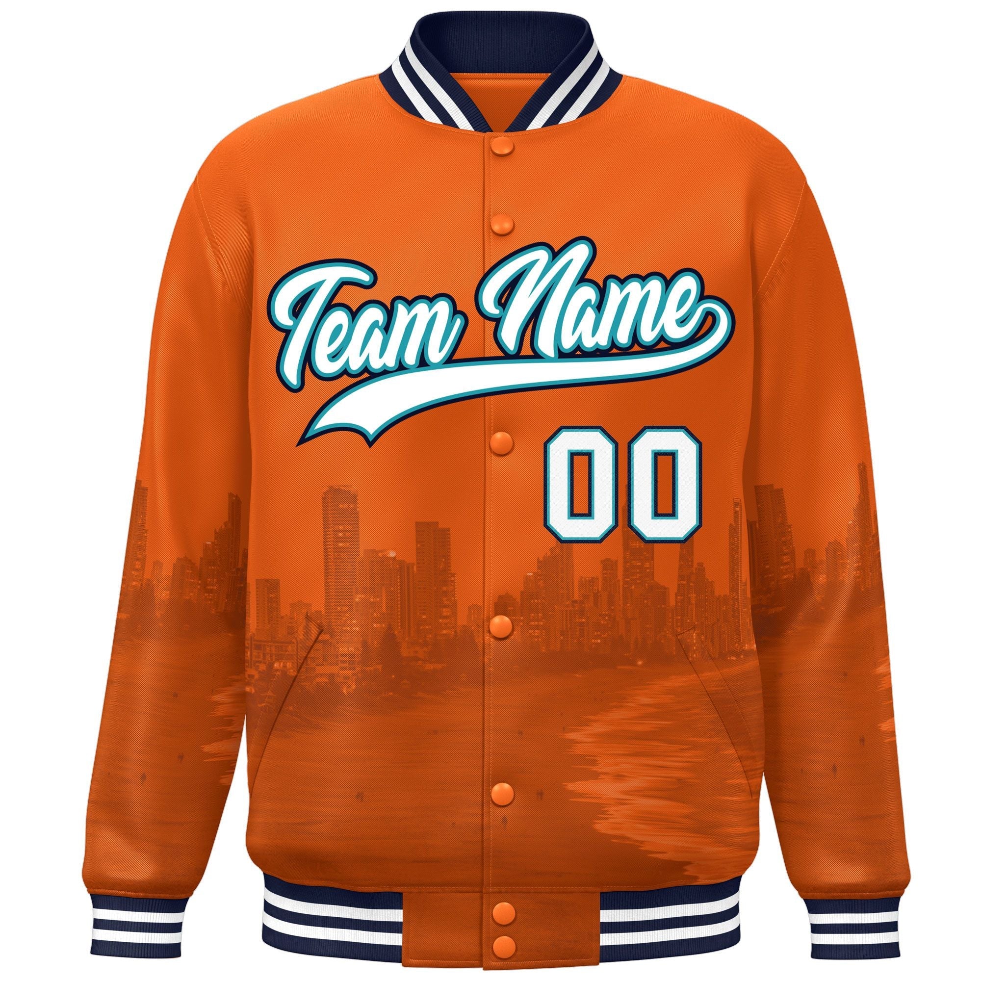 Custom Orange White-Navy Miami City Connect Track Varsity Full-Snap Jacket