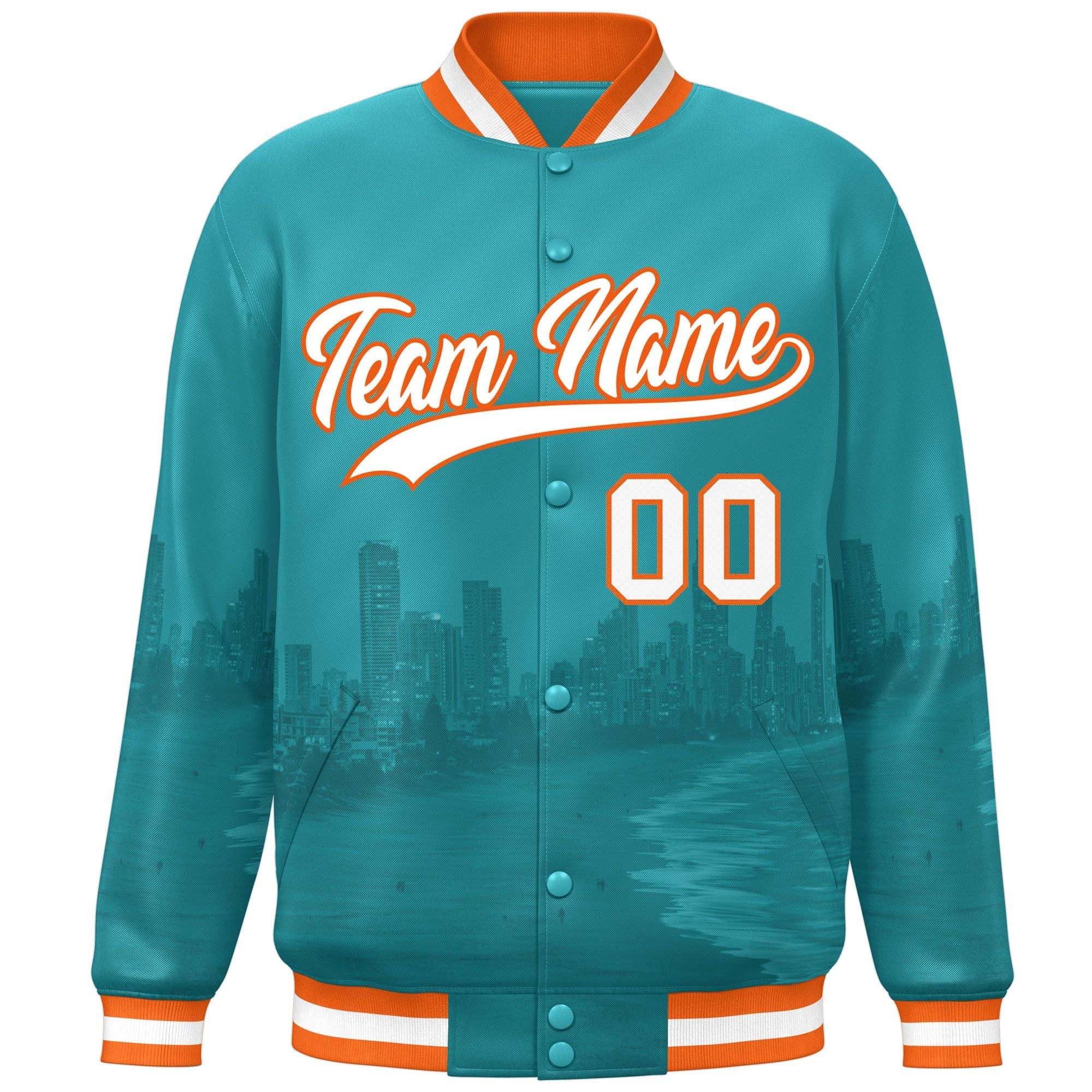 Custom Aqua White-Orange Miami City Connect Track Varsity Full-Snap Jacket