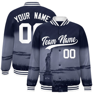 Custom Navy White New York City Connect Track Varsity Full-Snap Jacket