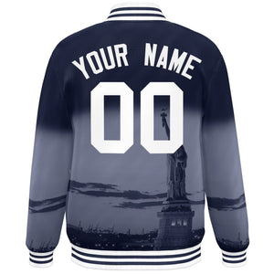 Custom Navy White New York City Connect Track Varsity Full-Snap Jacket