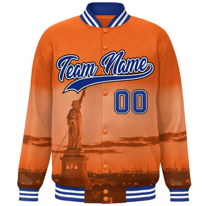 Custom Orange Royal-Black New York City Connect Track Varsity Full-Snap Jacket