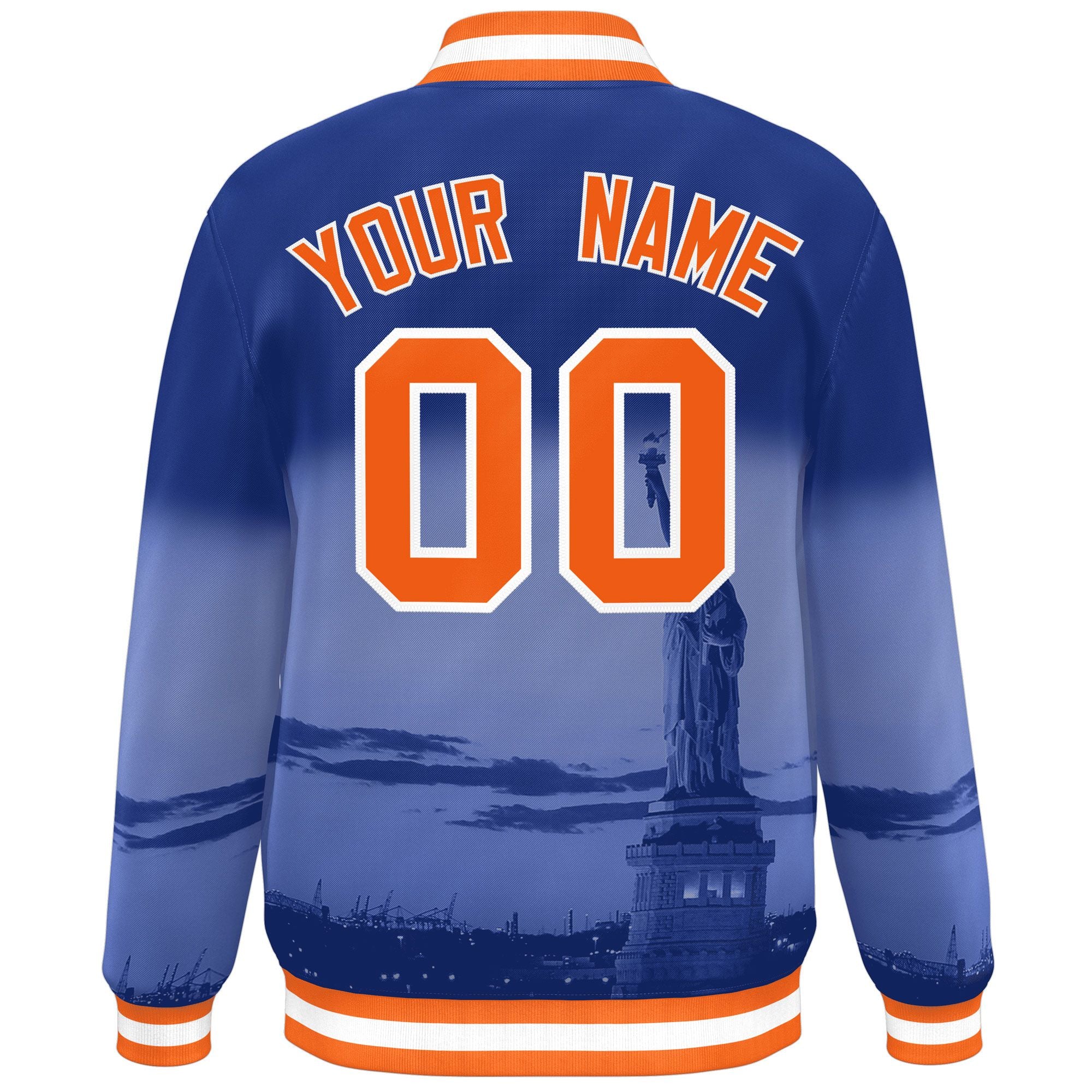 Custom Royal Orange-White New York City Connect Track Varsity Full-Snap Jacket