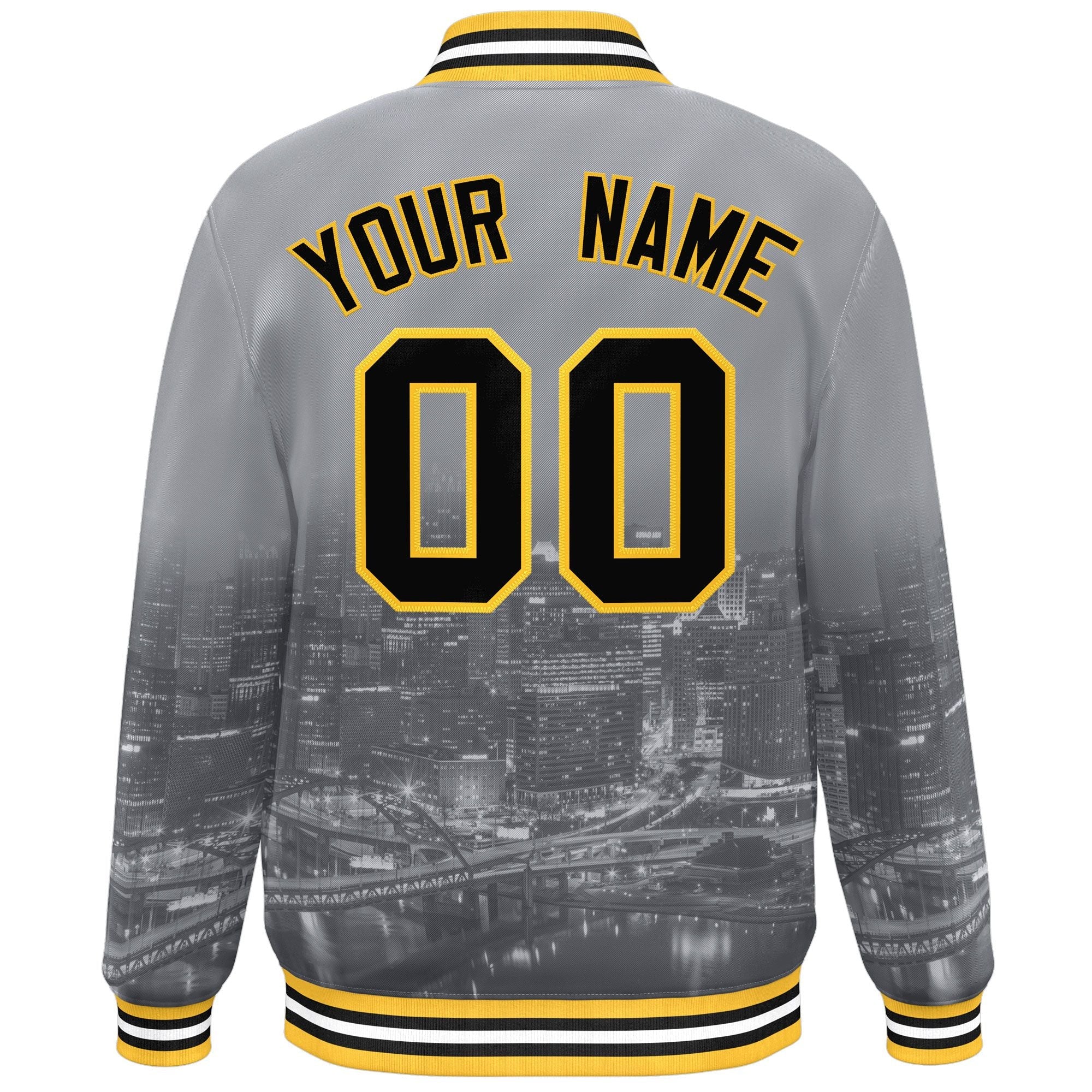 Custom Gray Black-Gold Pittsburgh City Connect Track Varsity Full-Snap Jacket