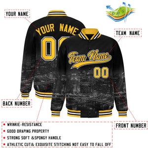 Custom Black Gold-White Pittsburgh City Connect Track Varsity Full-Snap Jacket