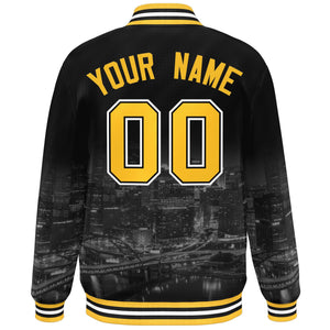 Custom Black Gold-White Pittsburgh City Connect Track Varsity Full-Snap Jacket