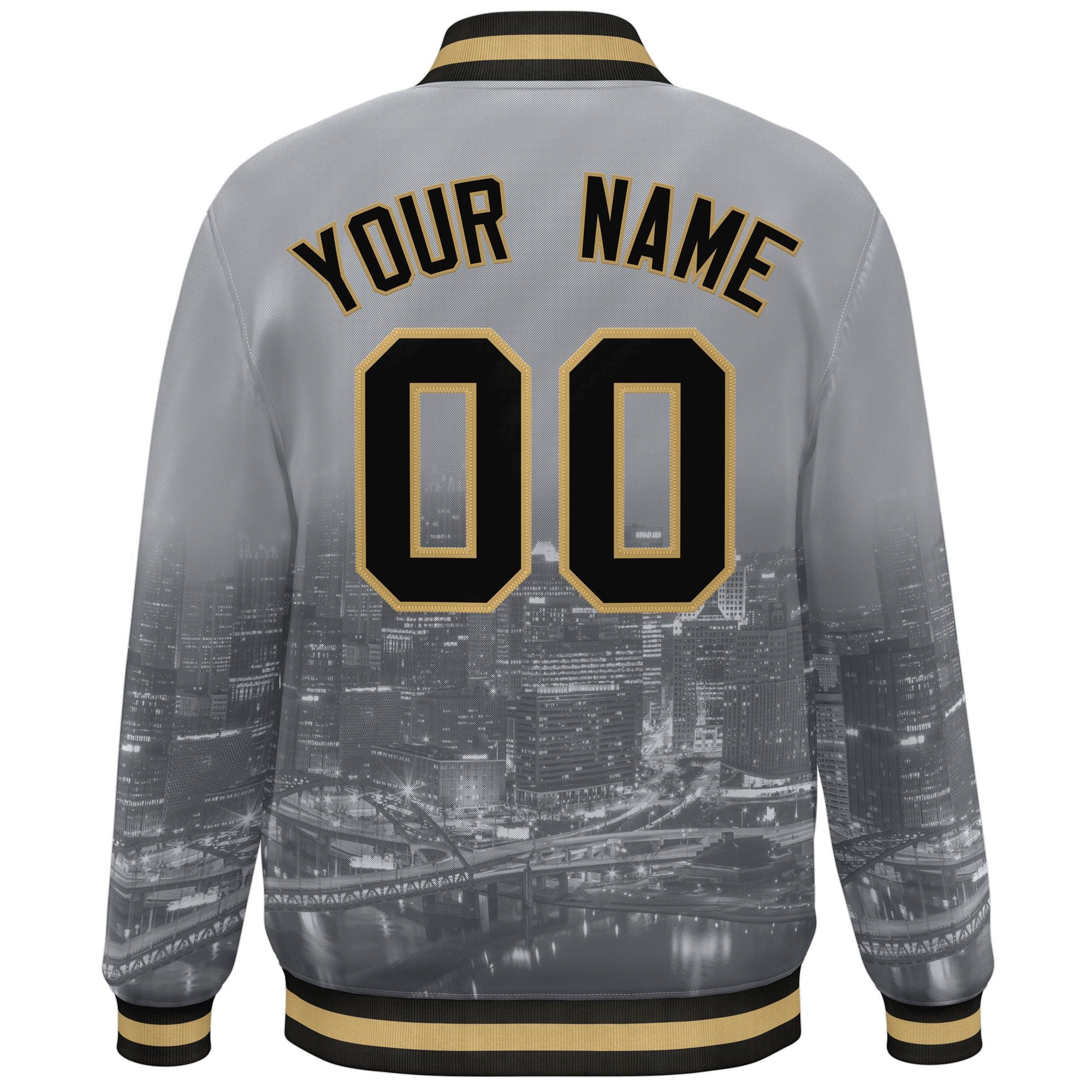 Custom Gray Black-Old Gold Pittsburgh City Connect Track Varsity Full-Snap Jacket