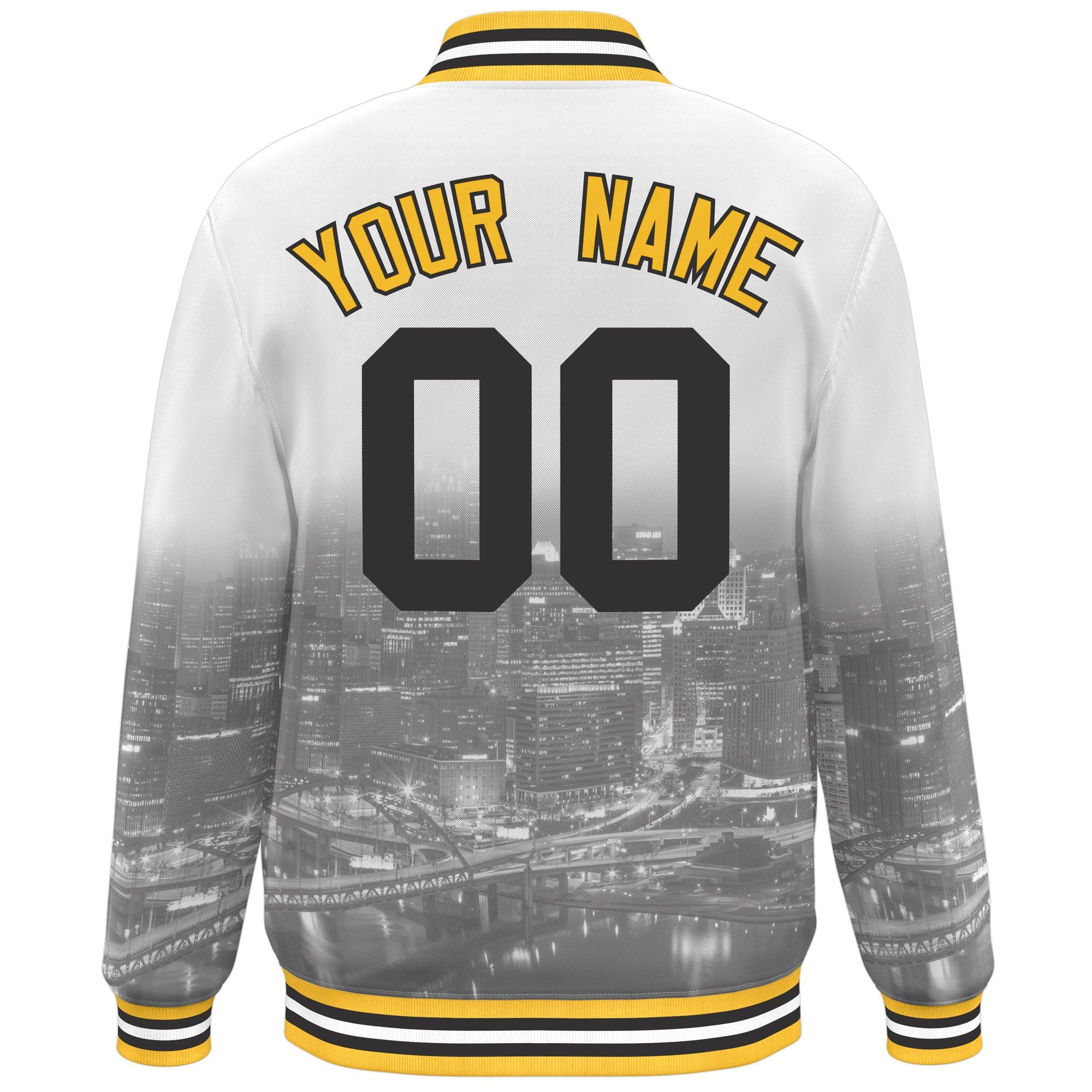 Custom White Gold-Black Pittsburgh City Connect Track Varsity Full-Snap Jacket