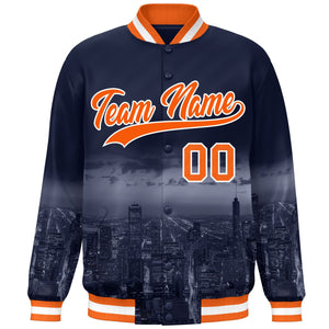 Custom Navy Orange-White Chicago City Connect Track Varsity Full-Snap Jacket