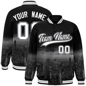 Custom Black White Chicago City Connect Track Varsity Full-Snap Jacket