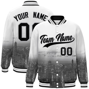 Custom White Black-Gray Chicago City Connect Track Varsity Full-Snap Jacket