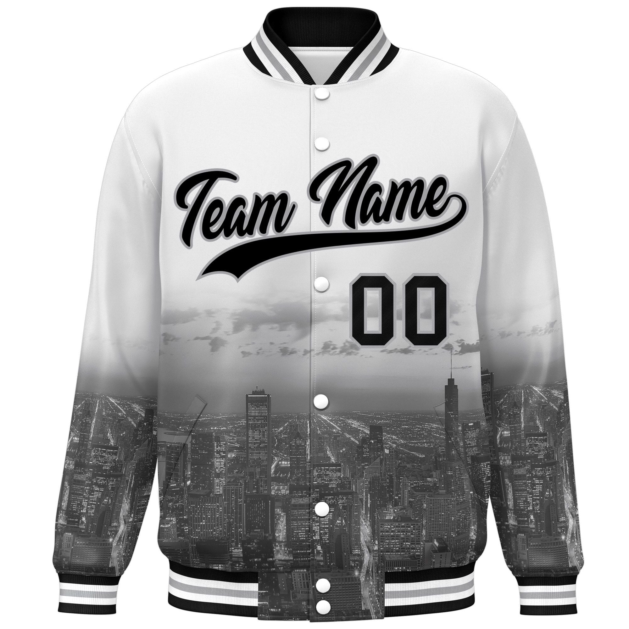 Custom White Black-Gray Chicago City Connect Track Varsity Full-Snap Jacket