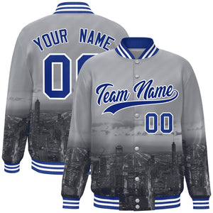 Custom Gray Royal-White Chicago City Connect Track Varsity Full-Snap Jacket