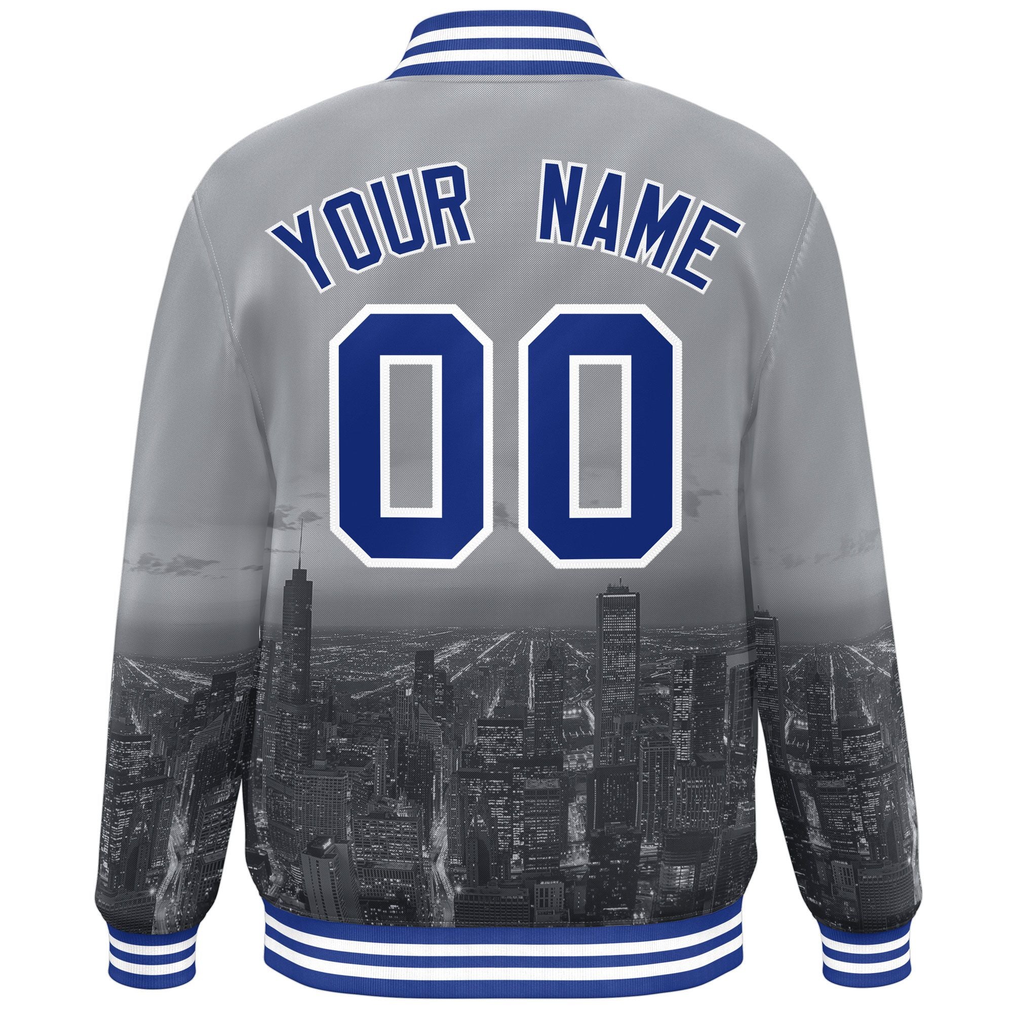 Custom Gray Royal-White Chicago City Connect Track Varsity Full-Snap Jacket