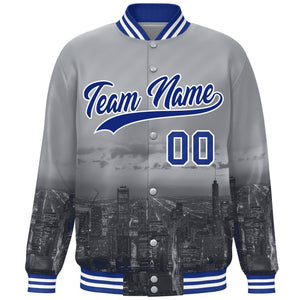 Custom Gray Royal-White Chicago City Connect Track Varsity Full-Snap Jacket