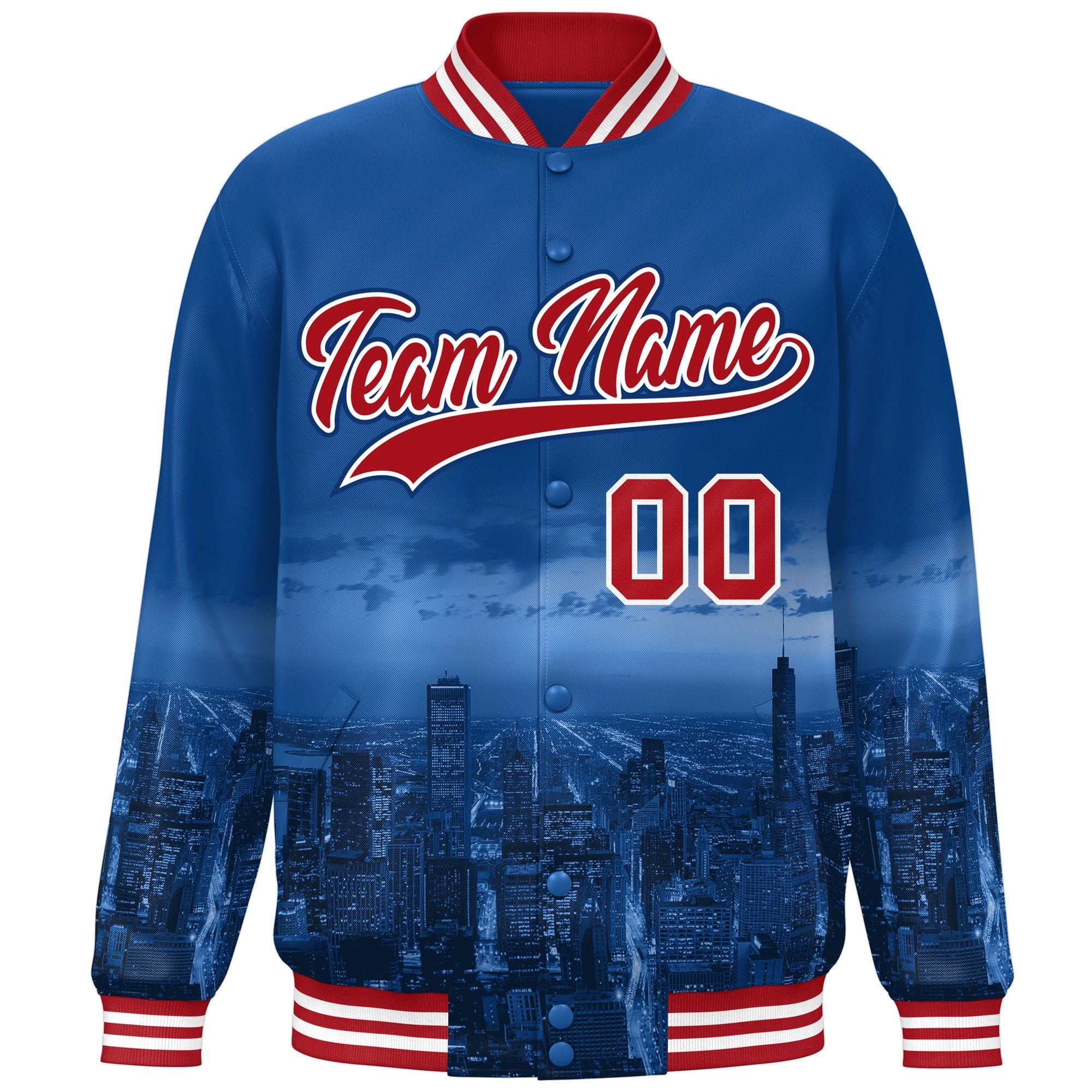 Custom Royal Red-White Chicago City Connect Track Varsity Full-Snap Jacket