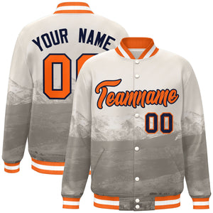 Custom Cream Orange-Navy Denver City Connect Track Varsity Full-Snap Jacket