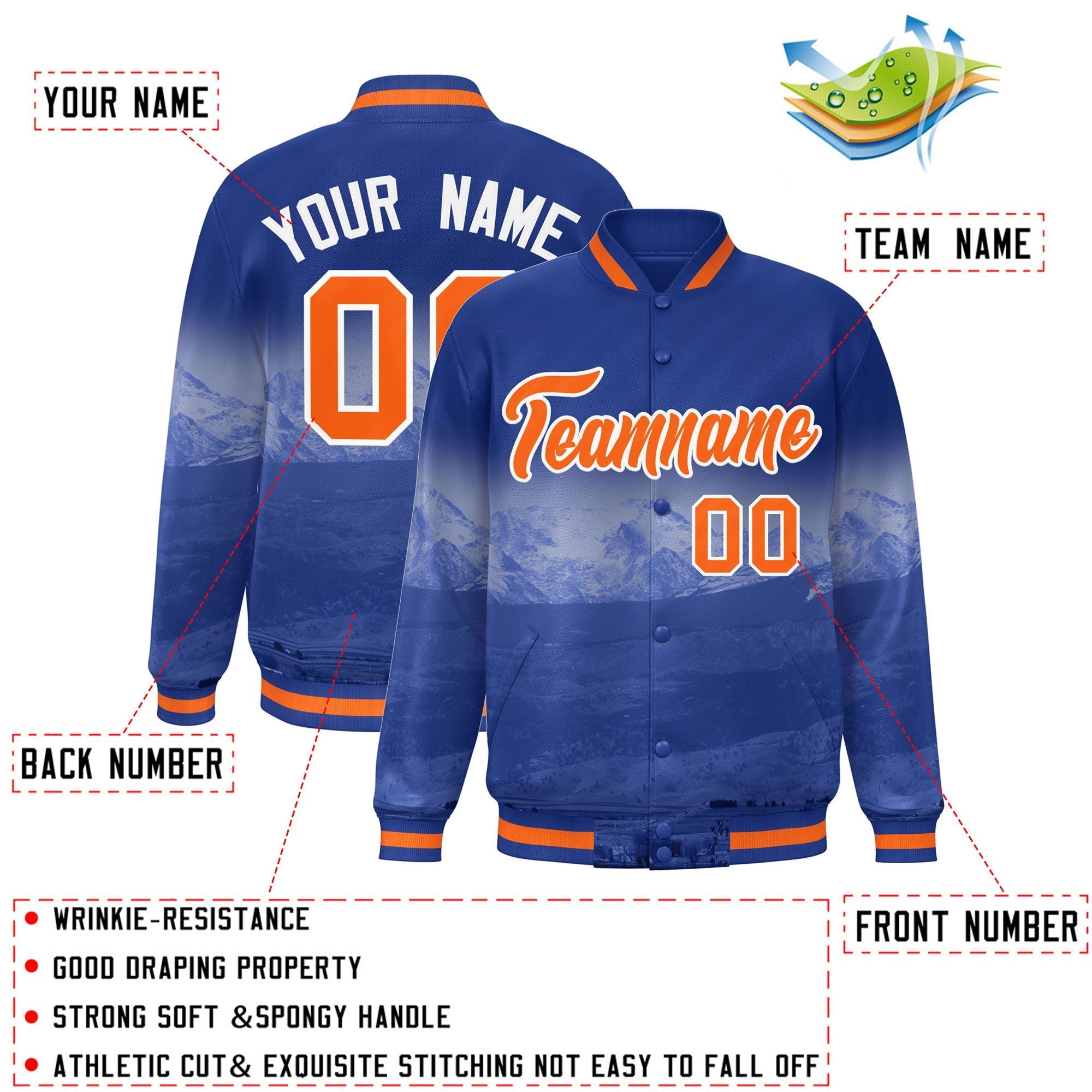 Custom Royal Orange-White Denver City Connect Track Varsity Full-Snap Jacket