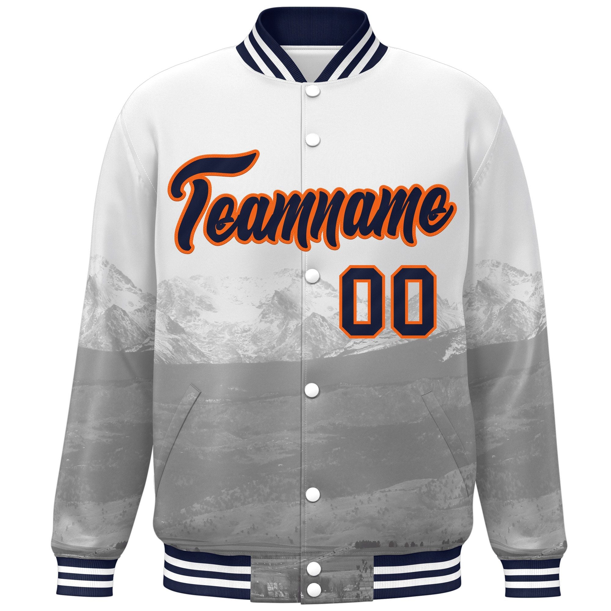 Custom White Navy-Orange Denver City Connect Track Varsity Full-Snap Jacket